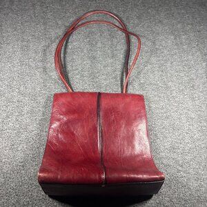 Pelle Studio Tote Purse Burgundy Red Wilsons Leather Double Shoulder Straps Vtg
